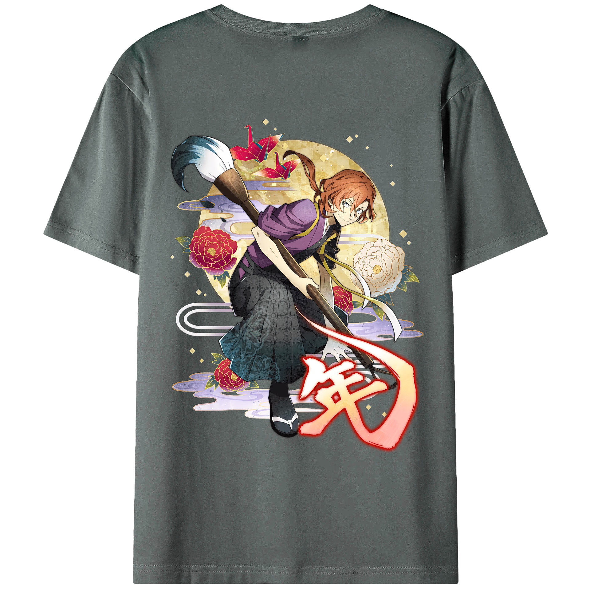 （画像用） 文豪ストレイドッグス Bungo Stray Dogs 綿100％ メンズ半袖Tシャツ（バックプリント） 通気性